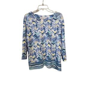 Alfred Dunner PL "High Impact" Blue Watercolor Border Knit Top Blouse